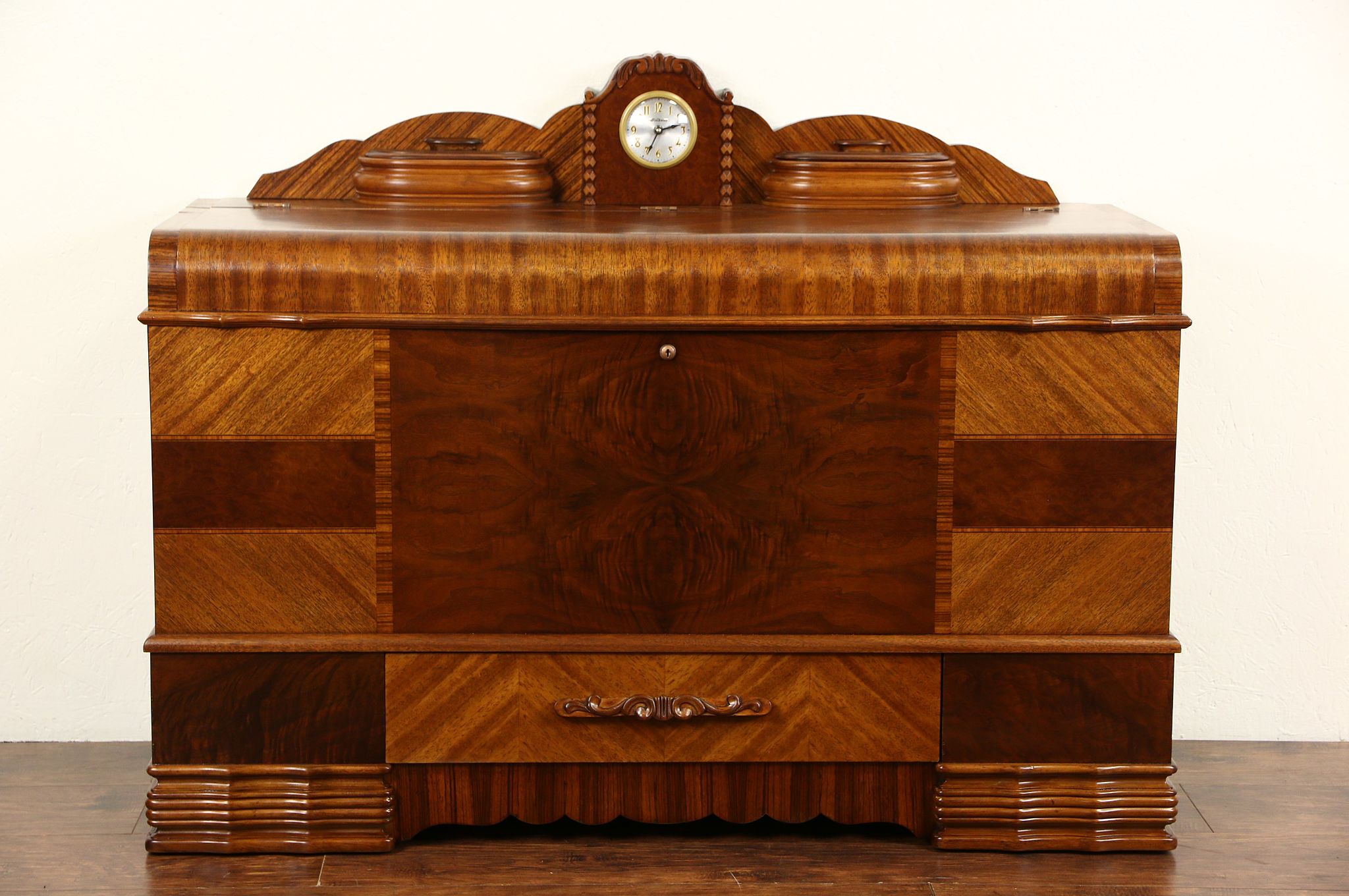 Sold Art Deco Waterfall 1935 Cedar Chest Or Trunk Clock