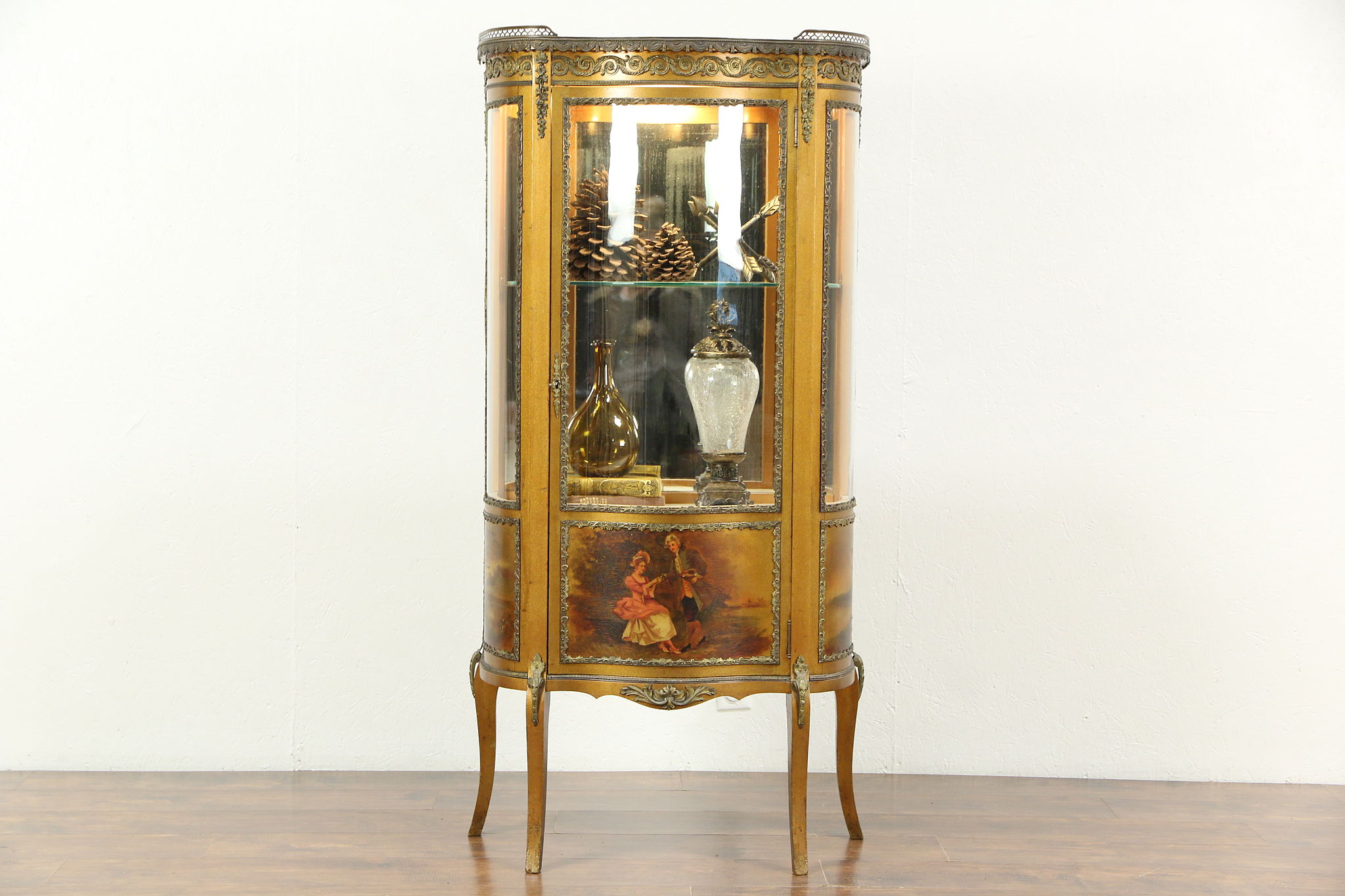Sold French Vernis Martin Antique Curved Glass Vitrine Or Curio
