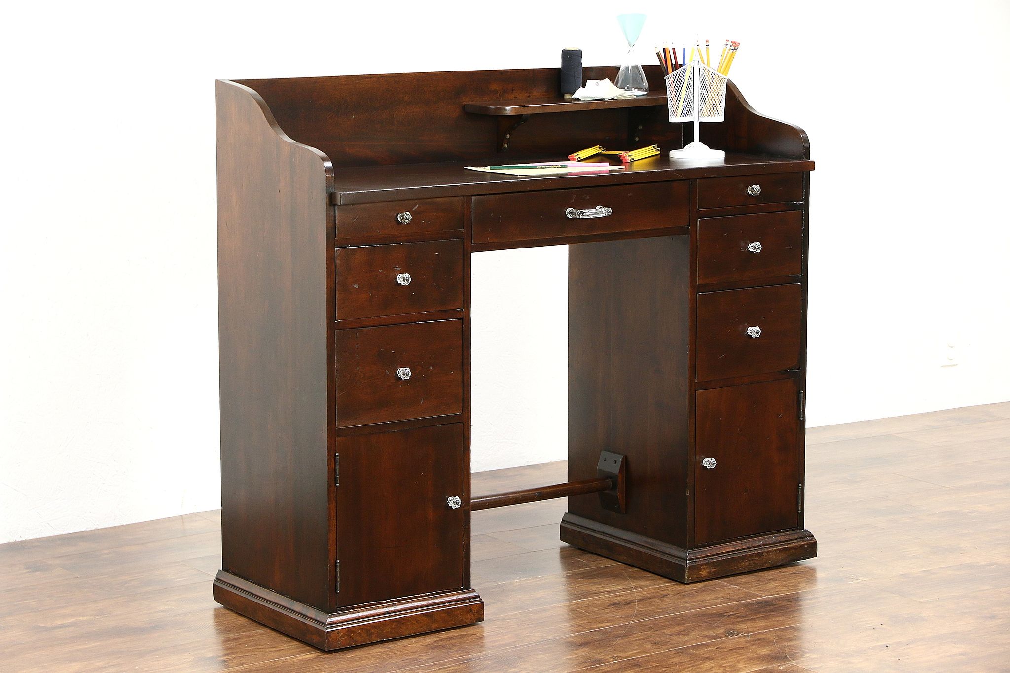 Sold Workbench Desk Walnut 1915 Antique Stool Or Standing