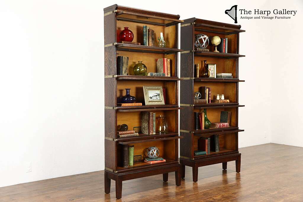 vintage bookcases with decorations