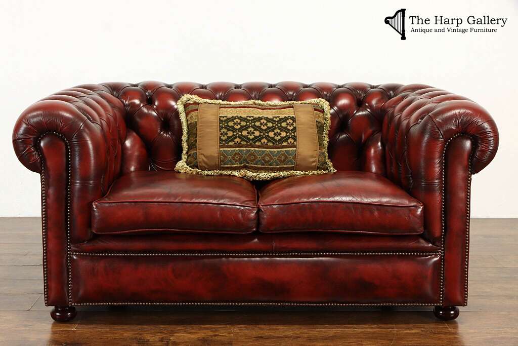 antique leather sofa with pillow
