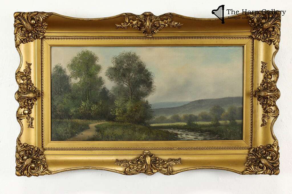 antique painting of a forest on a hill