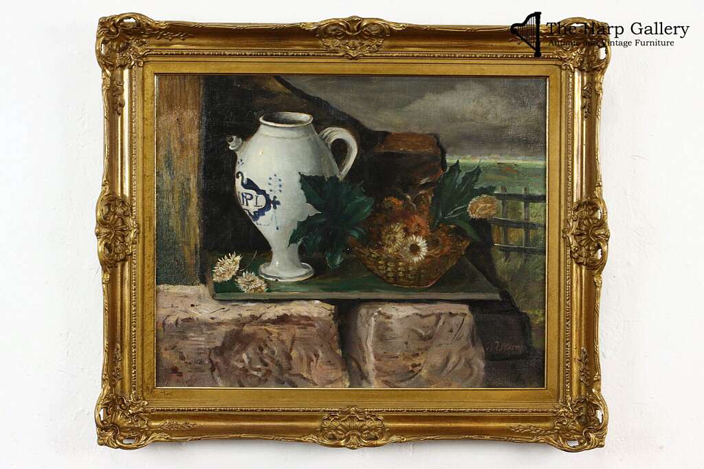 Victorian painting of vase on a table