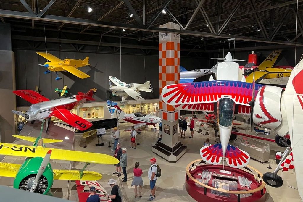 Aircraft inside the EAA Aviation Museum Eagle Hangar in Oshkosh Wisconsin