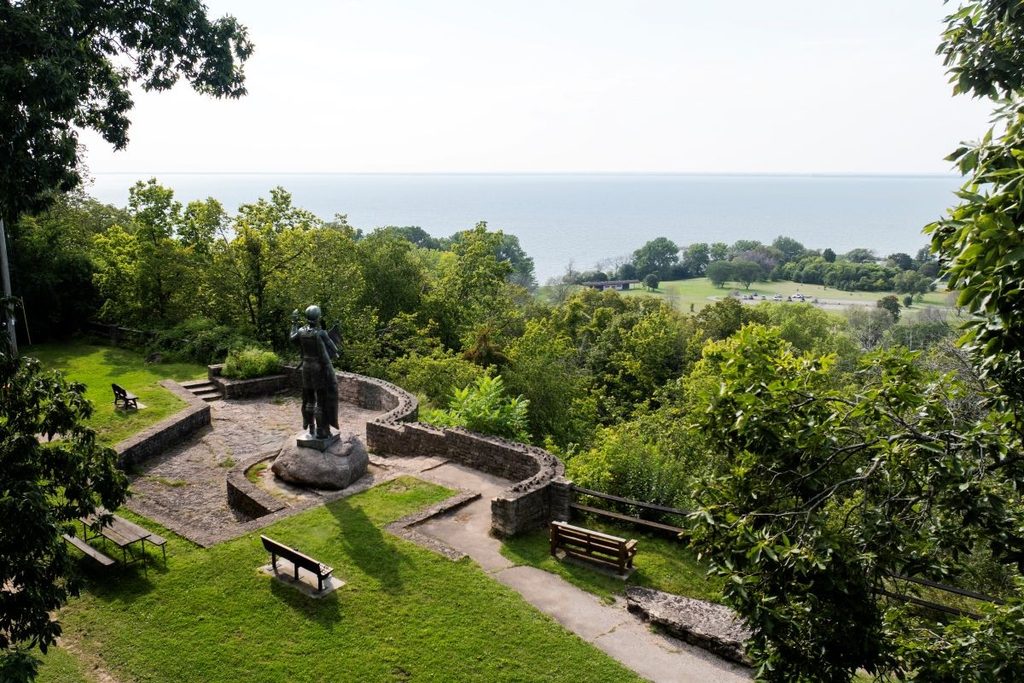 Scenic overlook at High Cliff State Park above Lake Winnebago near Appleton Wisconsin