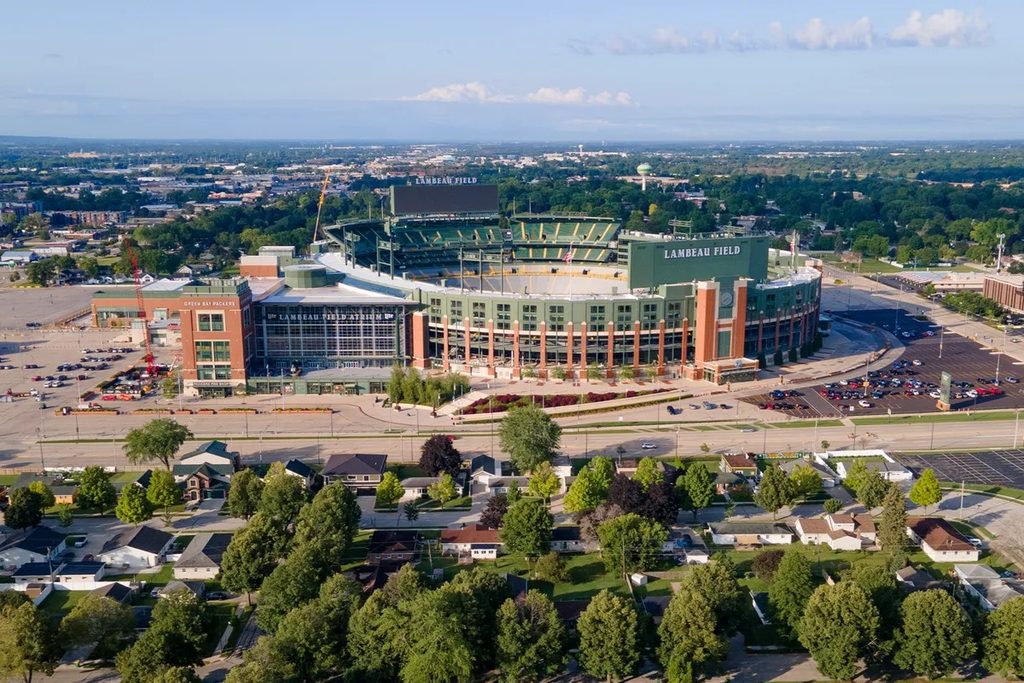 Aerial view of Lambeau Field in Green Bay Wisconsin near Appleton