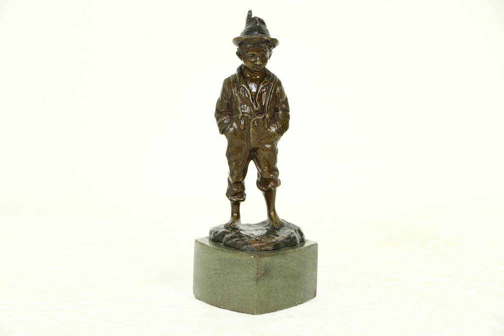 Bronze Antique Sculpture of a Boy with a Feather in his Cap, Marble ...