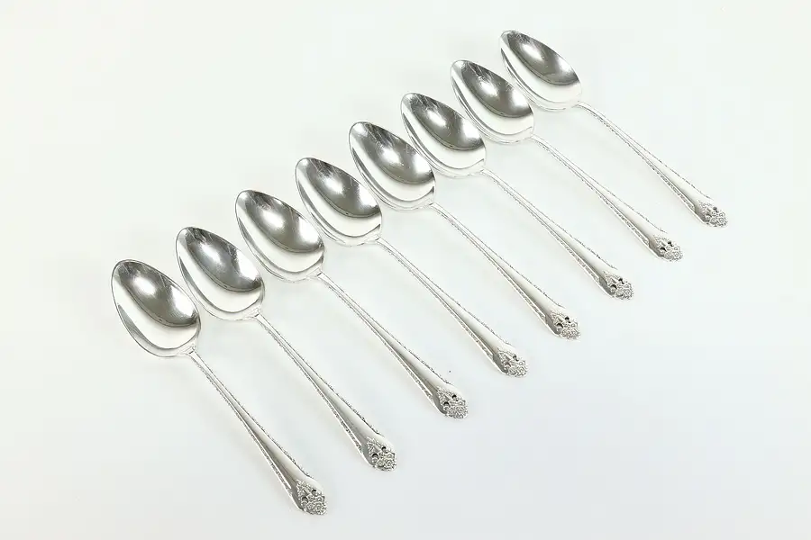 Main image of Set of 8 Victorian Antique Silverplate Large Soup Spoons Holmes & Edwards
