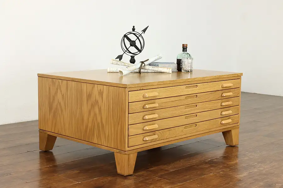 Main image of Midcentury Modern Oak Vintage File or Map Chest, Coffee Table