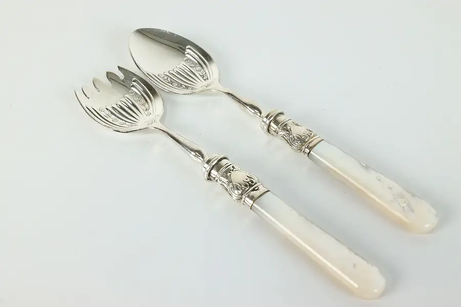 Main image of Traditional Silverplate Pearl Handle Salad Serving Set Fork & Spoon
