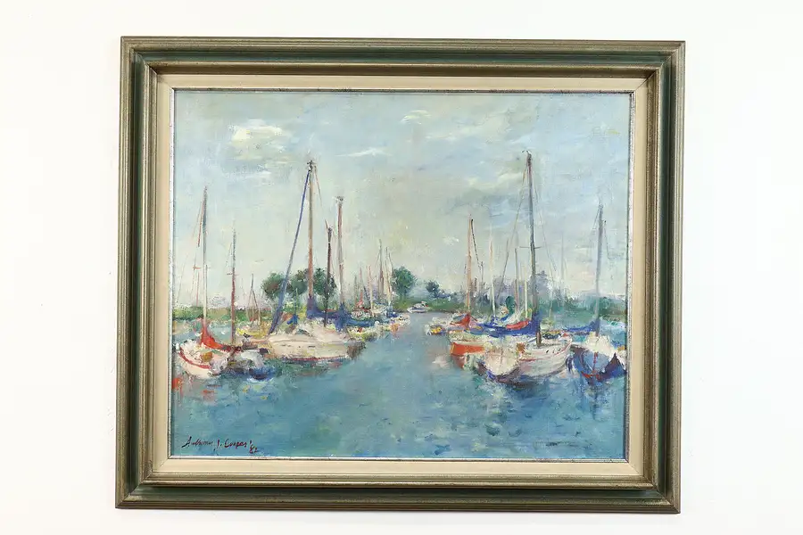 Main image of Belmont Harbor Chicago Vintage Original Oil Painting, 1982 Cooper 37"