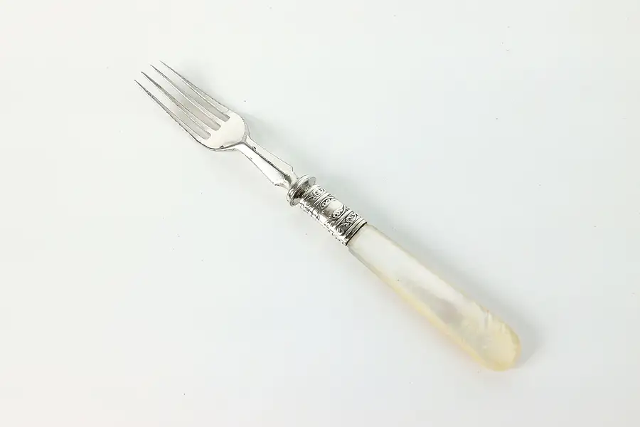 Main image of Victorian Antique Silverplate Appetizer or Serving Fork Pearl Handle