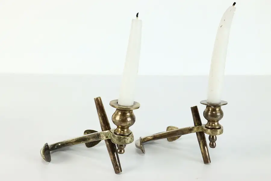 Main image of Pair of Vintage Brass Ship Anchor Design Candle Holders