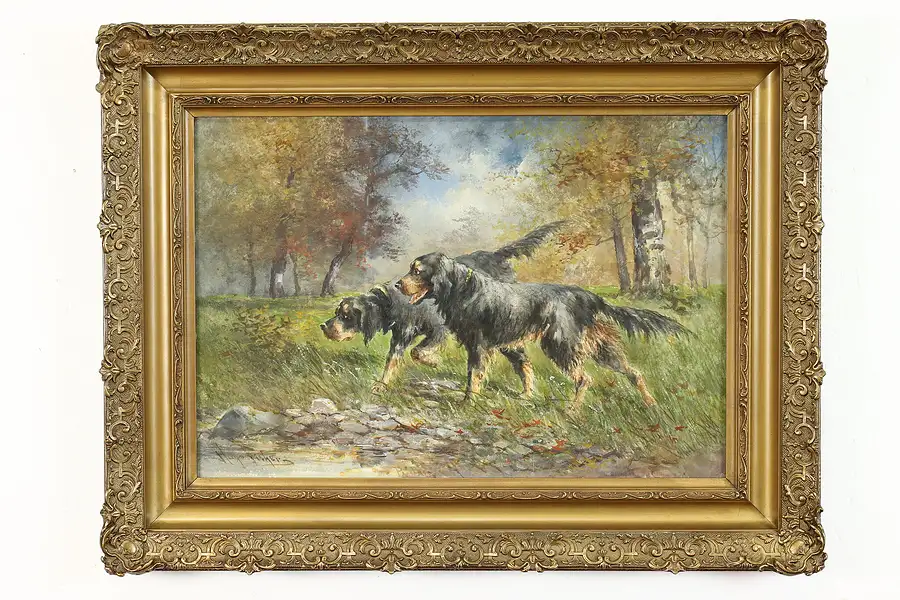 Main image of Gordon Setters Dogs Original Antique Watercolor Painting, Fisher 29.5"