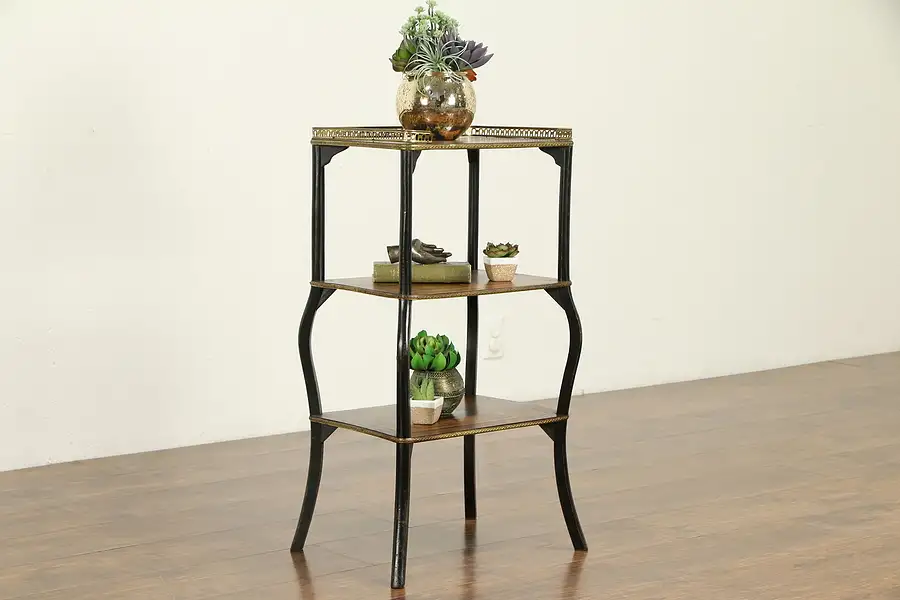 Main image of Rosewood Marquetry Antique French Stand or Side Table, Brass Galleries