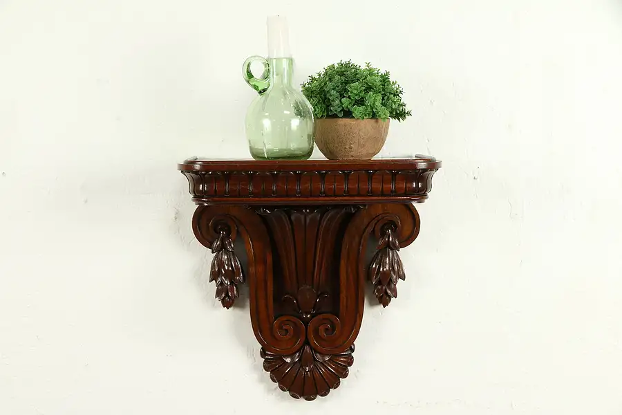Main image of Classical Carved Mahogany Antique 1890 Wall Bracket or Clock Shelf