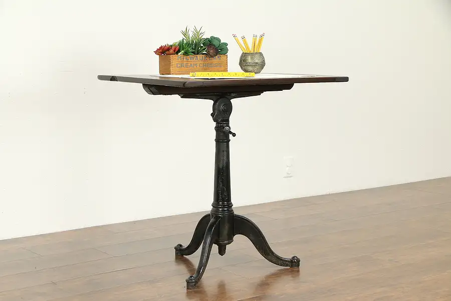 Main image of Industrial Salvage Adjustable 1890 Antique Iron Drafting Table, Ash Top