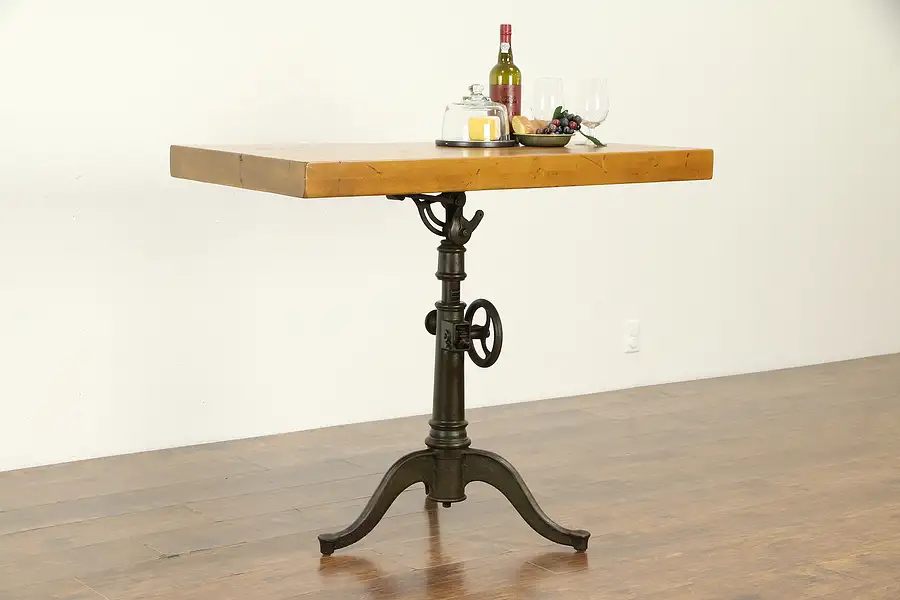 Main image of Industrial Salvage Antique Adjustable Kitchen Island, Wine & Cheese Table