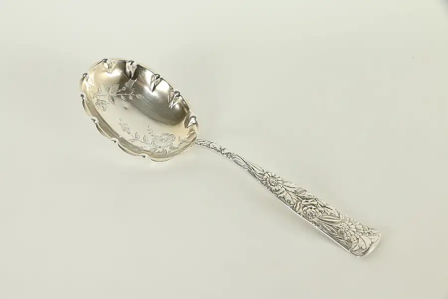 Main image of Victorian Antique Embossed Sterling Silver Serving Spoon, M. Scooler