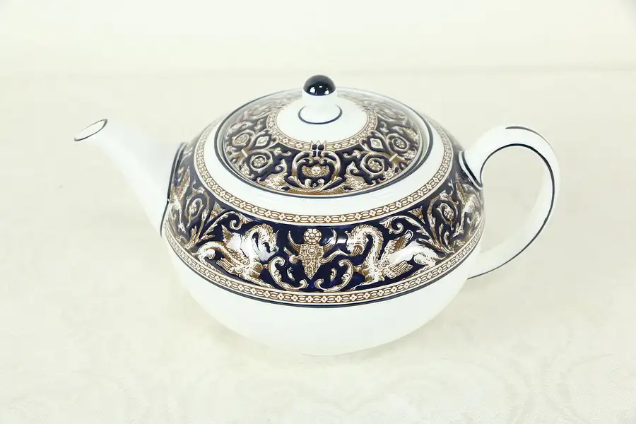 Main image of Wedgwood Cobalt Blue Florentine Pattern Teapot