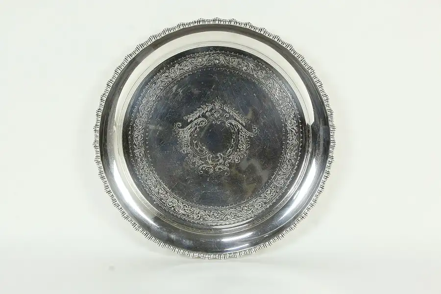 Main image of Silverplate Antique English Engraved Card or Drinks Tray, Hallmarks