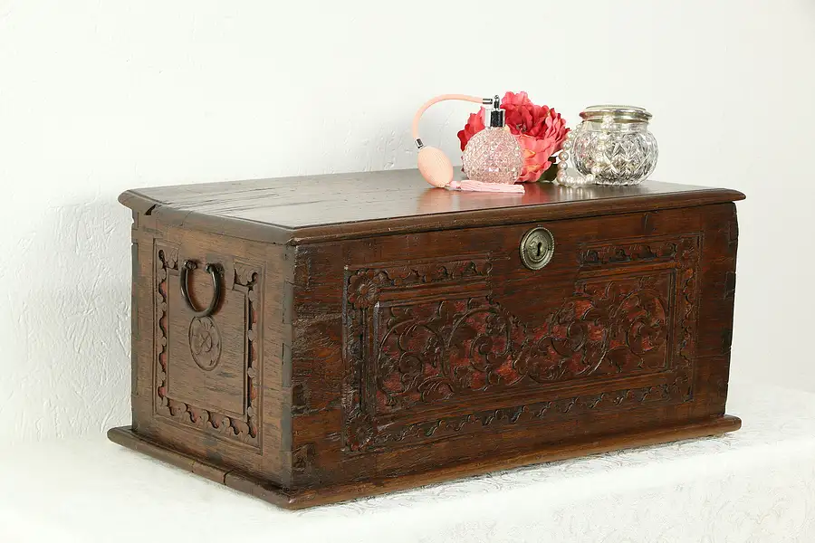 Main image of Chestnut Hand Carved Antique French Wedding Chest