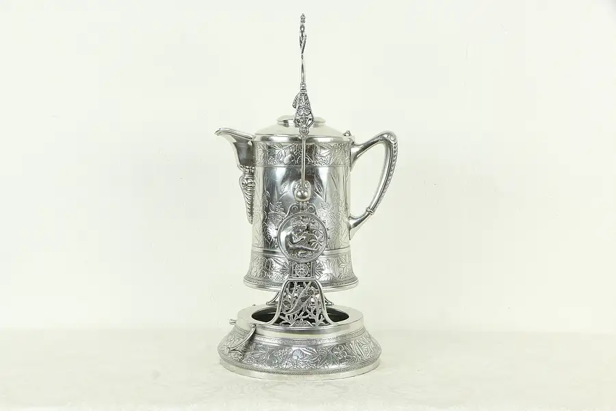 Main image of Victorian Antique Silverplate Water Pitcher & Stand, Meriden