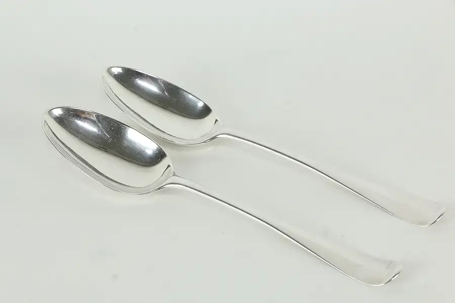 Main image of Pair Antique 1770 Scottish Signed Sterling Silver Serving Spoons, Motto