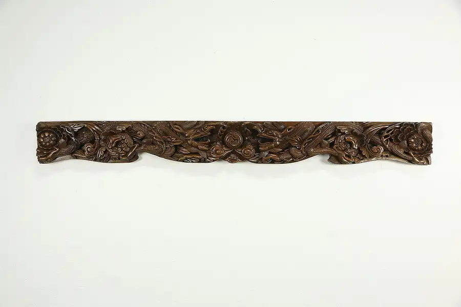 Main image of Chinese Teak Dragon 88" Wide Wall Carved Relief Sculpture