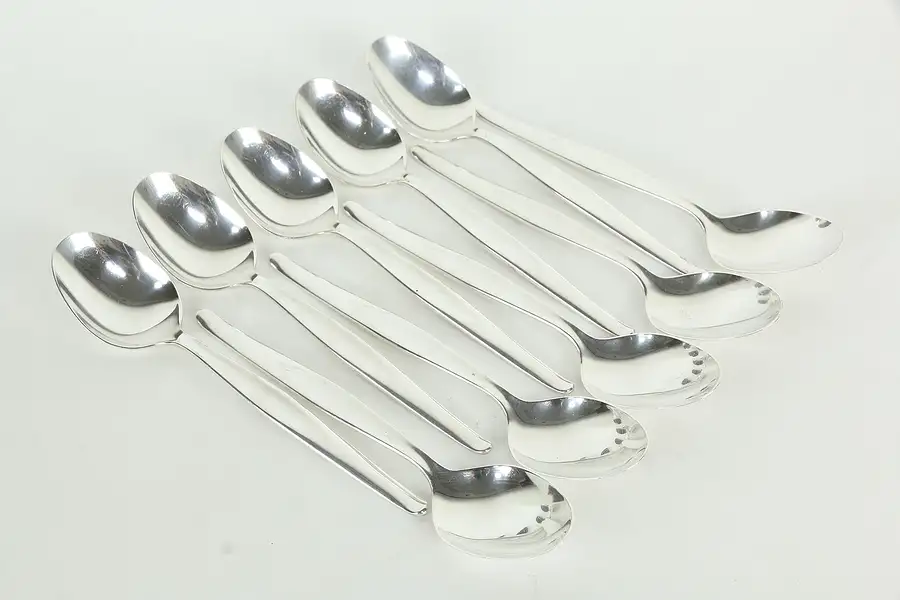 Main image of Set of 10 Midcentury Modern Sterling Silver Soup Spoons Contour by Towle