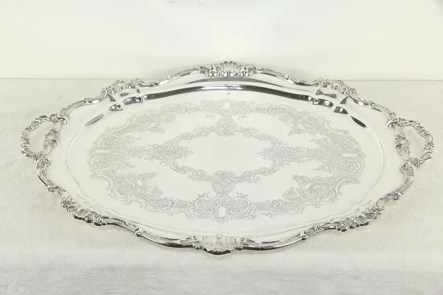 Main image of Silverplate Vintage Engraved 26 1/2" Serving Tray with Handles, Gorham