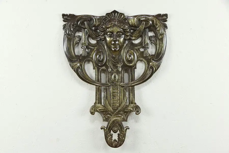 Main image of Victorian Antique Bronze Architectural Salvage Plaque, Face & Swag Motifs