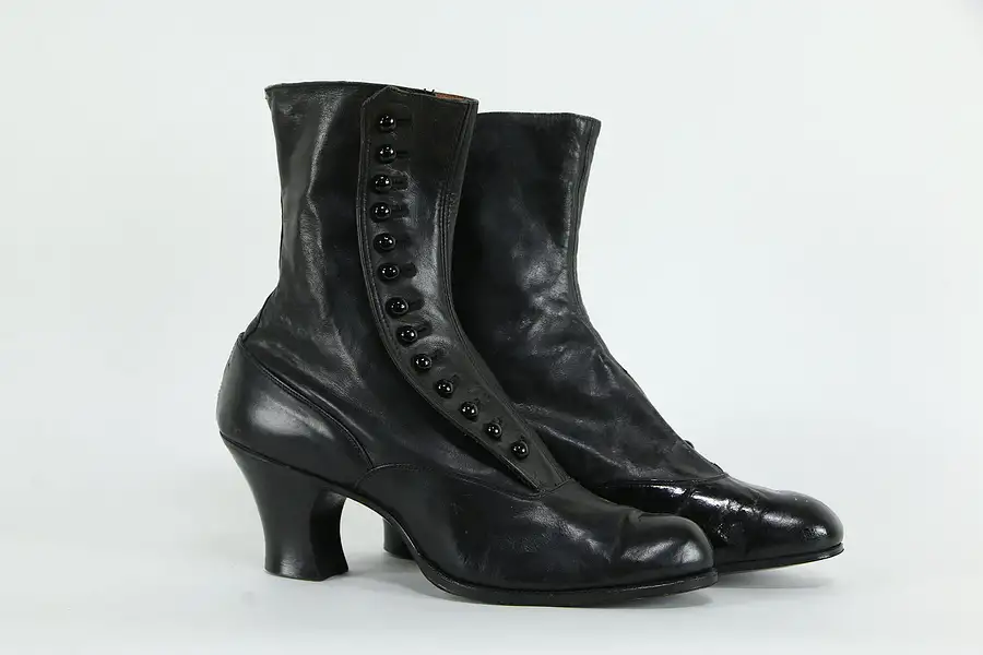 Main image of Pair of Ladies Antique High Button Shoes, Never Worn