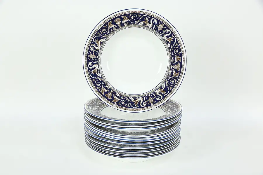 Main image of  Wedgwood Cobalt Blue Florentine Dragon Pattern Set of 12 Soup Bowls