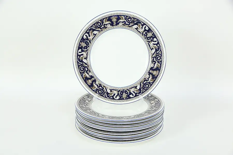 Main image of Wedgwood Cobalt Blue Florentine Dragon Pattern Set of 10 Salad Plates 8"