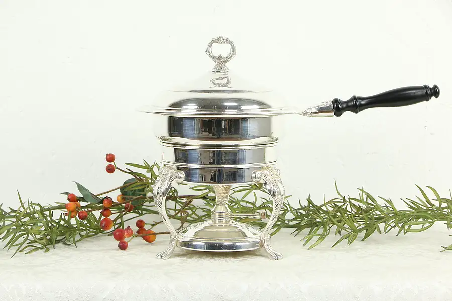 Main image of Siverplate Vintage Chafing Dish Server with Burner, Sheridan