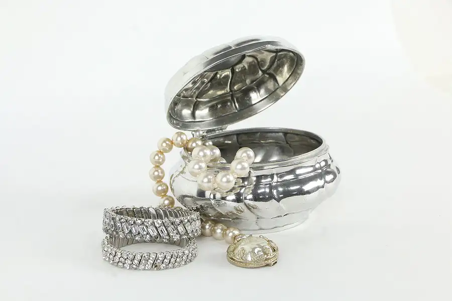 Main image of German Antique Fein Zinn Pewter Covered Jewel or Boudoir Box