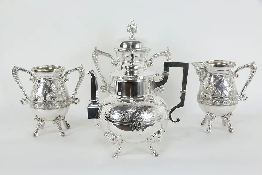 Main image of Victorian Antique 4 Pc Silverplate Coffee or Tea Set, Meriden & Rogers