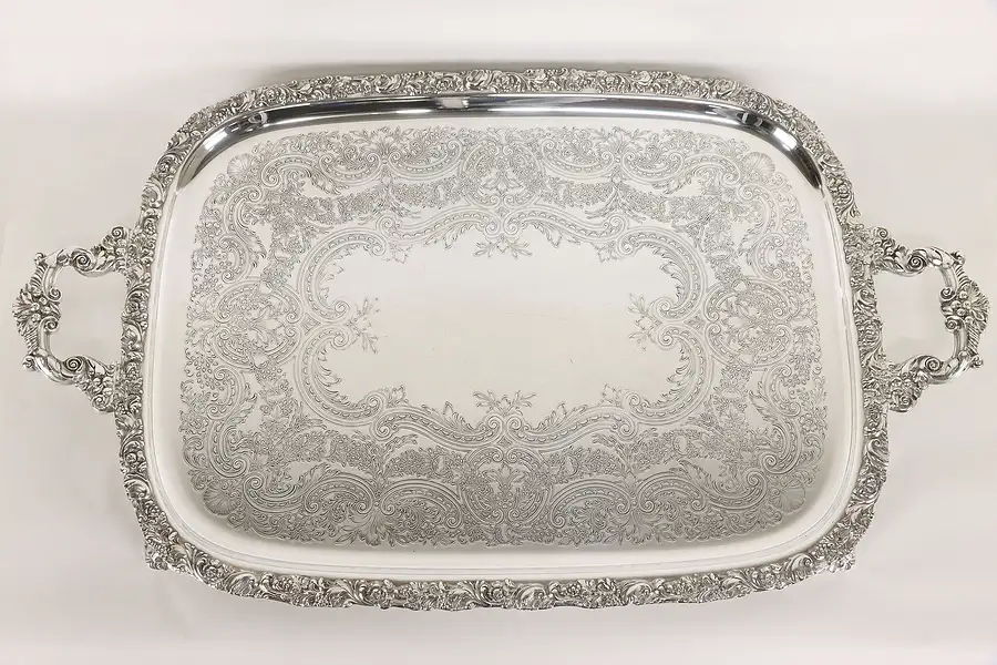 Main image of Grapevine Motif 27" Silverplate Vintage Serving Tray, International