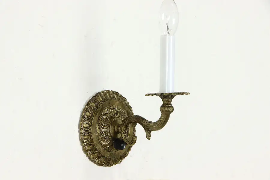 Main image of Vintage Brass & Candle Wall Sconce Light with Switch