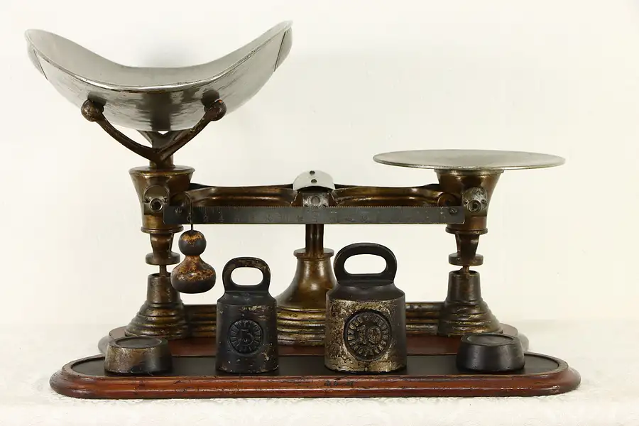 Main image of Victorian Antique Balance Scale, Pan & Weights, Troemner Philadelphia