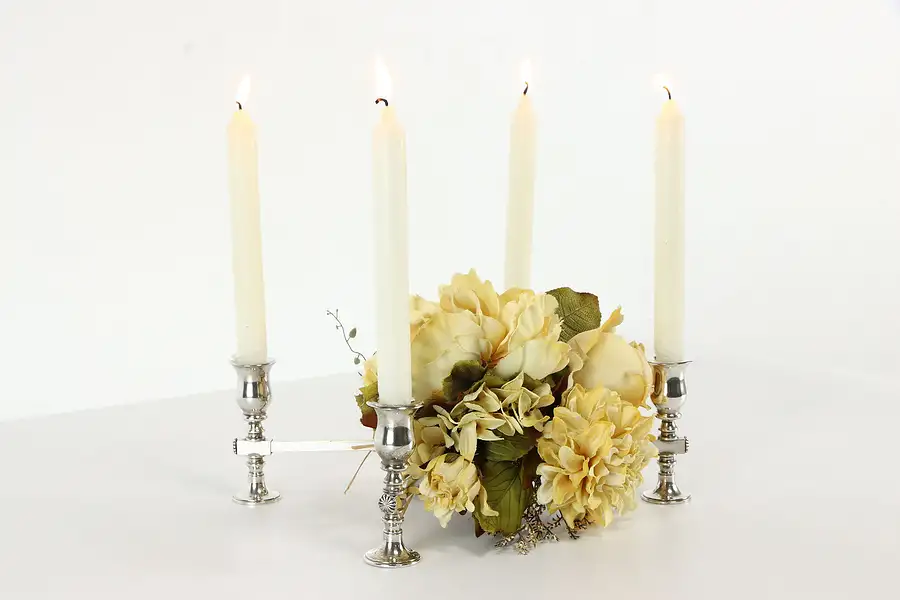 Main image of Silverplate 4 Candle English Antique Candelabra Centerpiece Holder