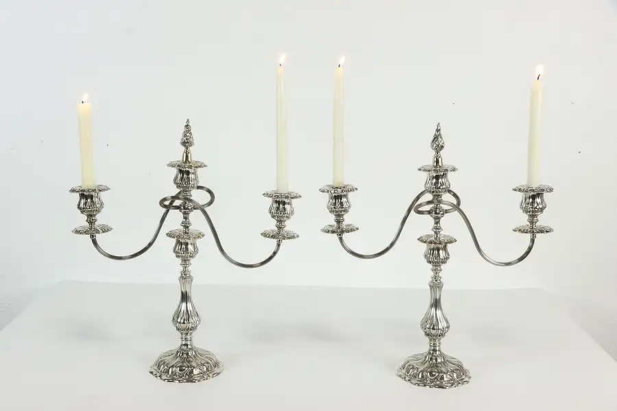 Main image of Pair of Triple Antique Silverplate Candlesticks Convert to Candelabra KSC