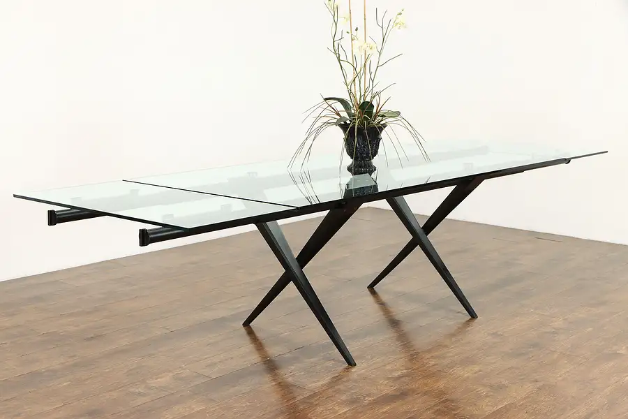 Main image of Modern Tempered Glass Extendable Leaves Dining Table, Extends 118"