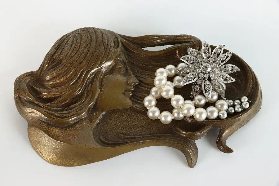 Main image of Art Nouveau Cast Bronze Antique Jewelry or Dresser Tray