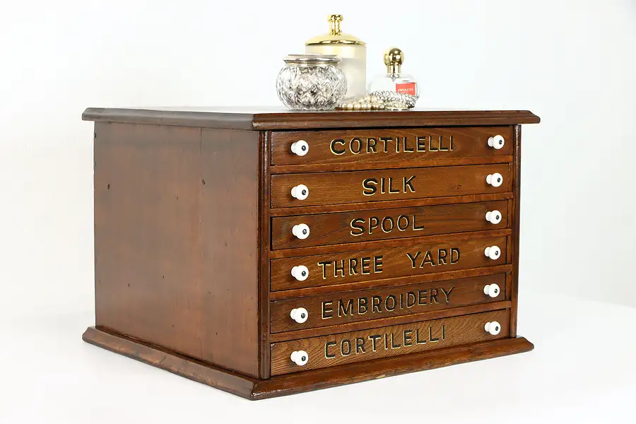 Main image of Victorian Farmhouse Antique 6 Drawer Spool, Jewelry Collector Cabinet