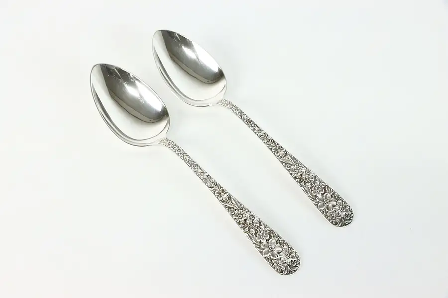 Main image of Repousse Kirk Stieff Sterling Silver 2 Large Serving Spoons 8.25"