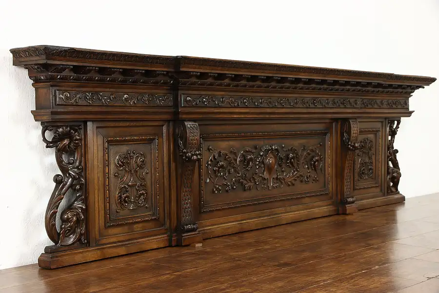Main image of Architectural Salvage Italian Carved Walnut Antique 102" Fragment, Mantel