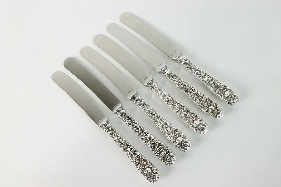 Main image of Set of 6 Sterling Kirk and Son Dinner Knives Repousse Silver 8.5"