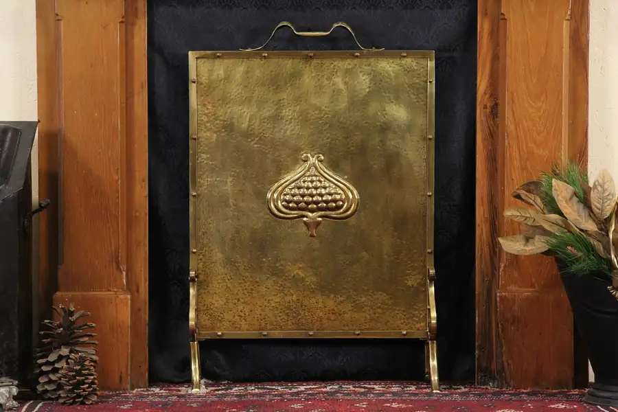 Main image of Art Nouveau Arts & Crafts Hammered Brass 1900 Antique Firescreen